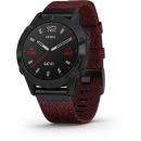 GARMIN Fenix 6 Sapphire Edition Multisport Fitness Smartwatch Black DLC with Heathered Red Nylon Band