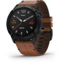 GARMIN Fenix 6X Sapphire Edition Multisport Fitness Smartwatch Black DLC with Chestnut Leather Band