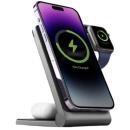 Energea MagTrio 3-In-1 MagSafe Compatible Wireless Charging Stand Gunmetal